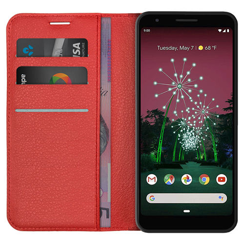 Leather Wallet Case & Card Holder Pouch for Google Pixel 3a - Red